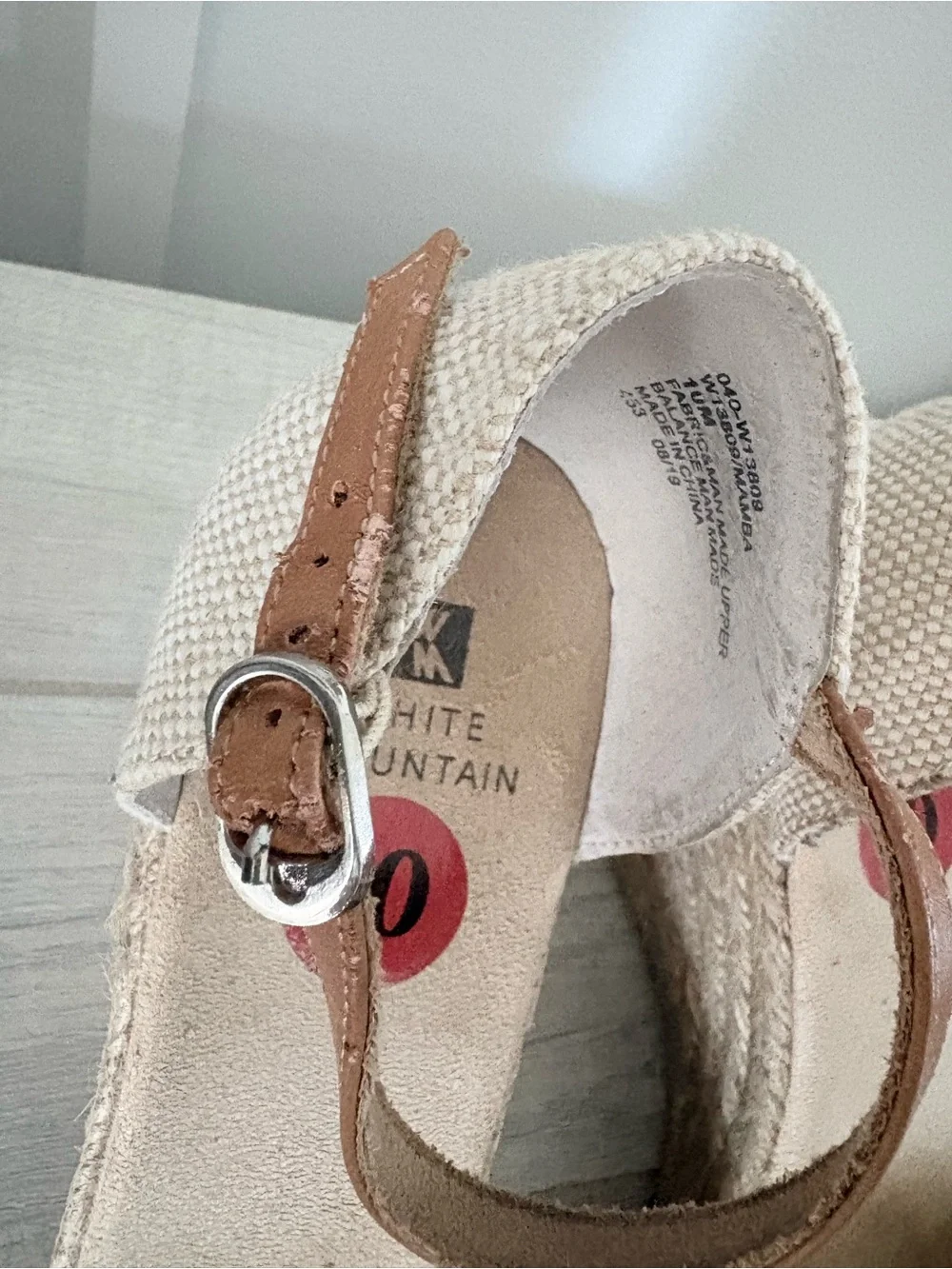 White Mountain Silver Metallic Espadrille Wedges with Tan Ankle Straps size 10